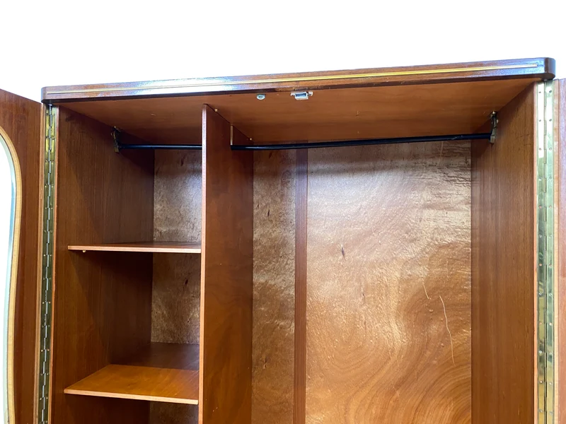 Besonders schöner und perfekt aufgeteilter dunkler Mid-Century Kleiderschrank mit Glastüren I Schrank Schlafzimmerschrank Wäscheschrank Rockabilly Vintage 50er 60er I