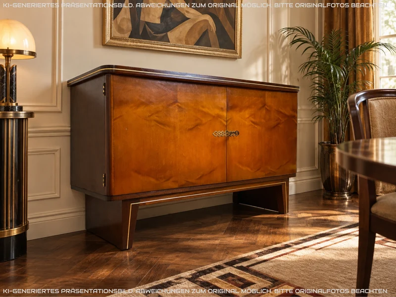 Hochwertiges 50er Jahre Sideboard mit Schubladen & Messingbeschlag I Vollholz I Kommode Schrank Anrichte Wäschekommode TV Lowboard Art Deco Mid-Century Rockabilly Vintage I