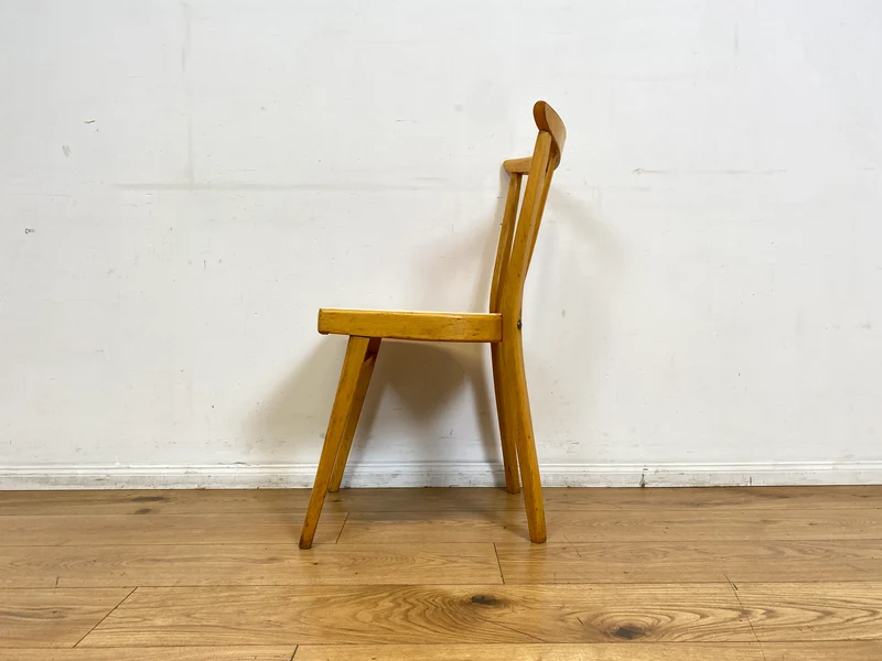 Formschöner und stabiler heller Mid-Century Sprossenstuhl aus Buchenholz mit rotem Kunstleder Sitz I Stuhl Holzstuhl Esszimmerstuhl Küchenstuhl 50er 60er Vintage I (Kopie)
