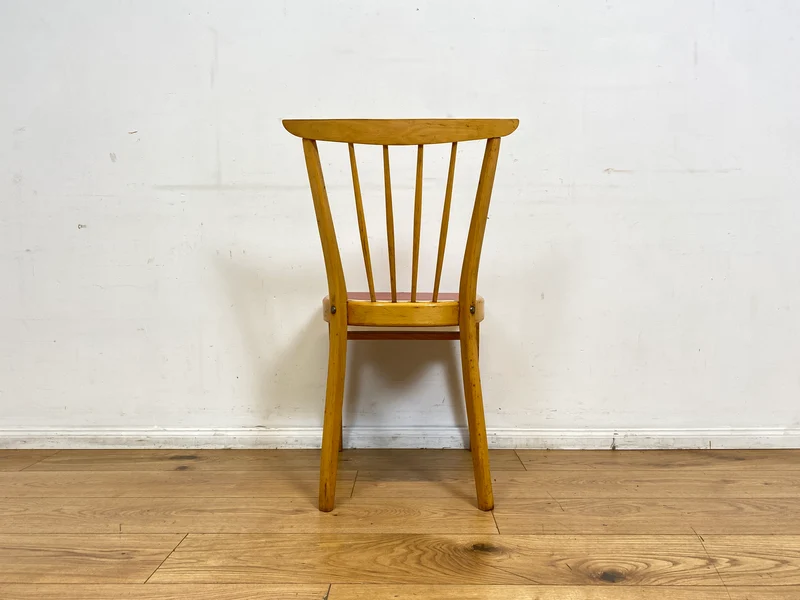 Formschöner und stabiler heller Mid-Century Sprossenstuhl aus Buchenholz mit rotem Kunstleder Sitz I Stuhl Holzstuhl Esszimmerstuhl Küchenstuhl 50er 60er Vintage I (Kopie)