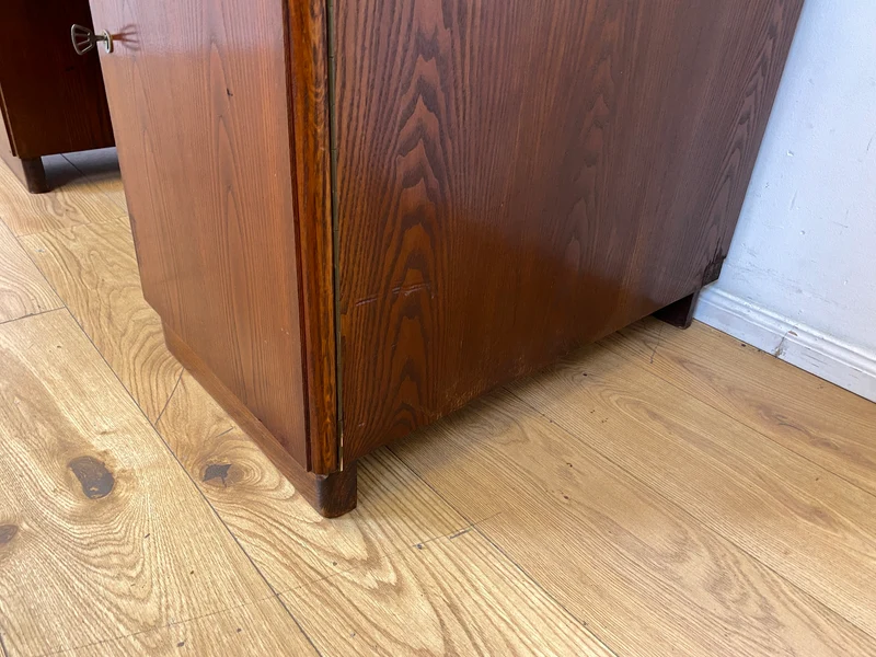 Sehr schöner freistehender 30er Jahre Art Deco Schreibtisch aus vollem Holz in Eiche mit Regal Rückseite I Arbeitstisch Bürotisch Writing Desk Antik Vintage Mid-Century I