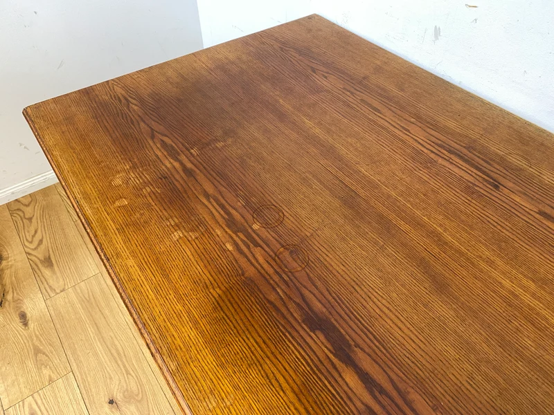 Sehr schöner freistehender 30er Jahre Art Deco Schreibtisch aus vollem Holz in Eiche mit Regal Rückseite I Arbeitstisch Bürotisch Writing Desk Antik Vintage Mid-Century I
