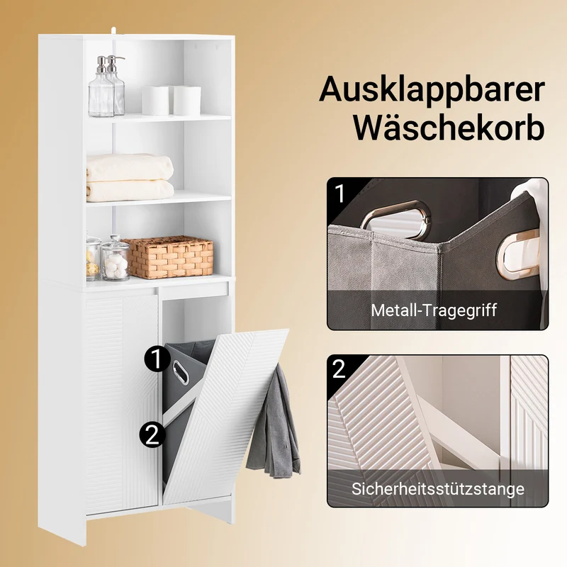SoBuy | Badschrank mit 2 Wäschesäcken | Hochschrank | Wäscheschrank | Weiß | BZR155-W
