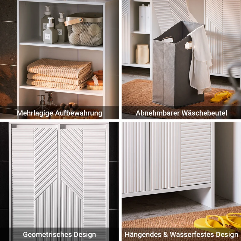 SoBuy | Badschrank mit 2 Wäschesäcken | Hochschrank | Wäscheschrank | Weiß | BZR155-W