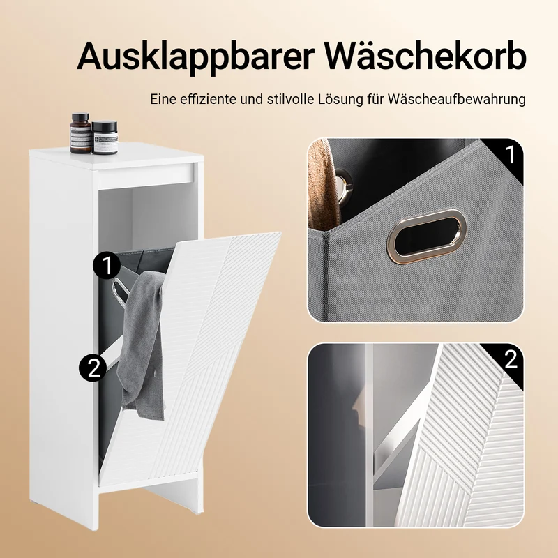 Vorverkauf | SoBuy | Wäscheschrank mit Wäschesack | Wäschesammler | Wäschekorb Weiß | BZR154-W