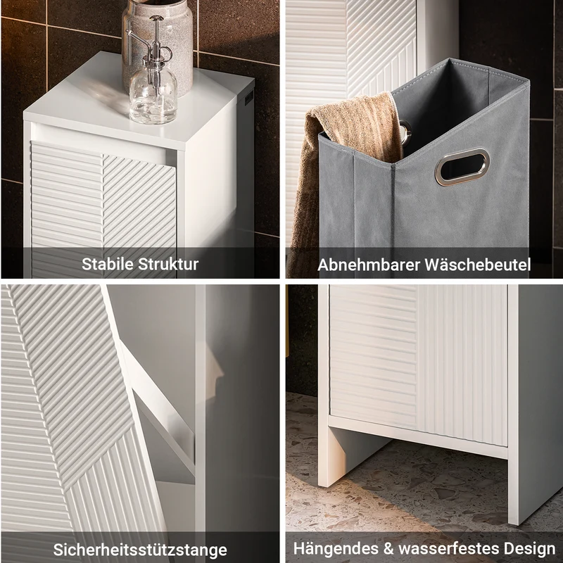 Vorverkauf | SoBuy | Wäscheschrank mit Wäschesack | Wäschesammler | Wäschekorb Weiß | BZR154-W