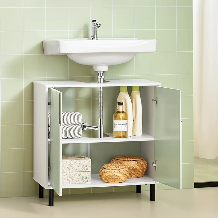 SoBuy | Waschbeckenunterschrank | Badezimmerschrank | Waschtisch | Weiß-Grün | BZR139-GR