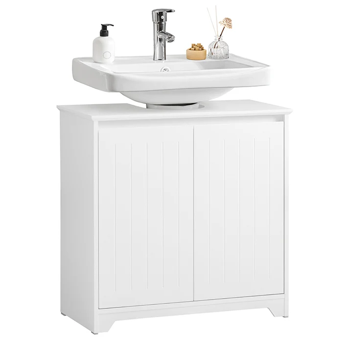 SoBuy | Waschbeckenunterschrank | Badezimmerschrank | Waschtisch | Weiß | BZR108-II-W