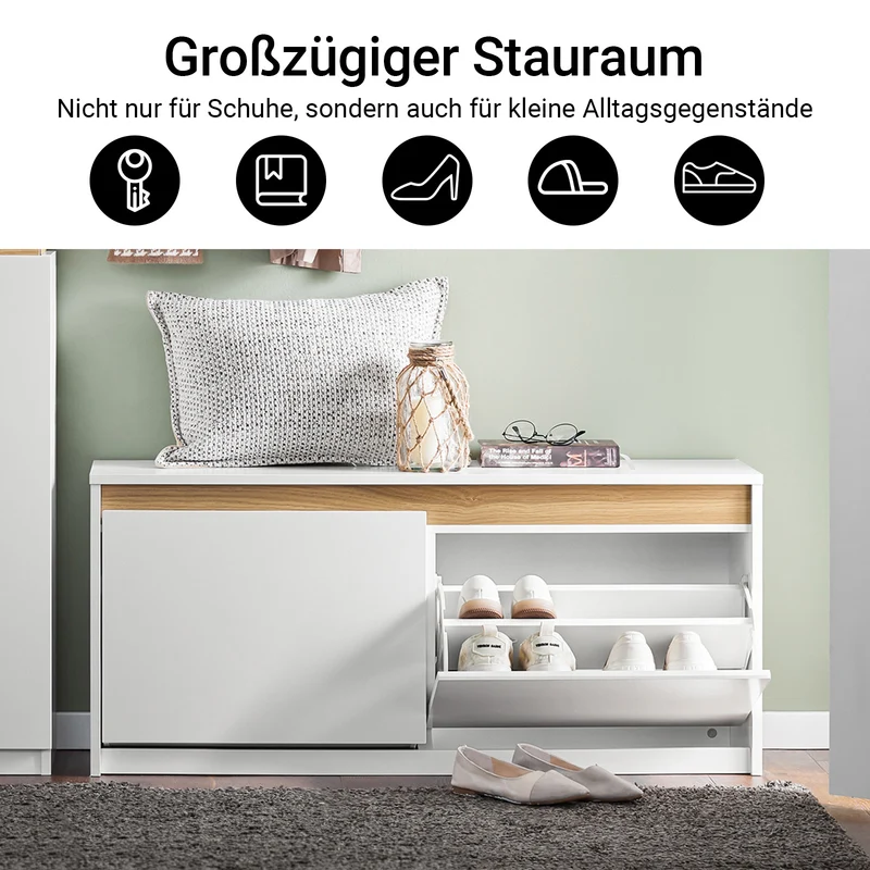 SoBuy | Schuhbank | Schuhkipper | Sitzbank mit Stauraum | Weiß | FSR171-W