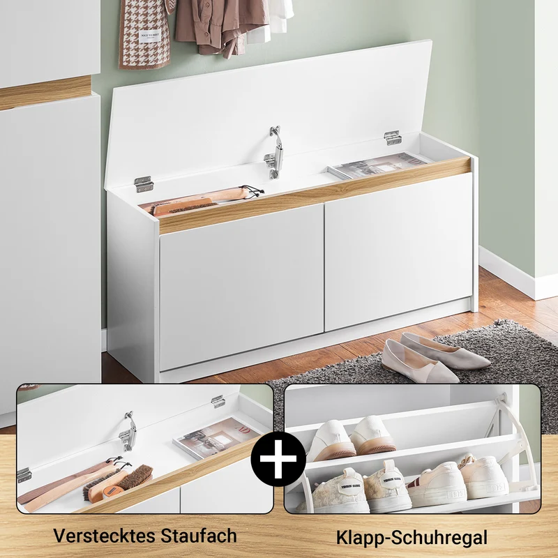 SoBuy | Schuhbank | Schuhkipper | Sitzbank mit Stauraum | Weiß | FSR171-W