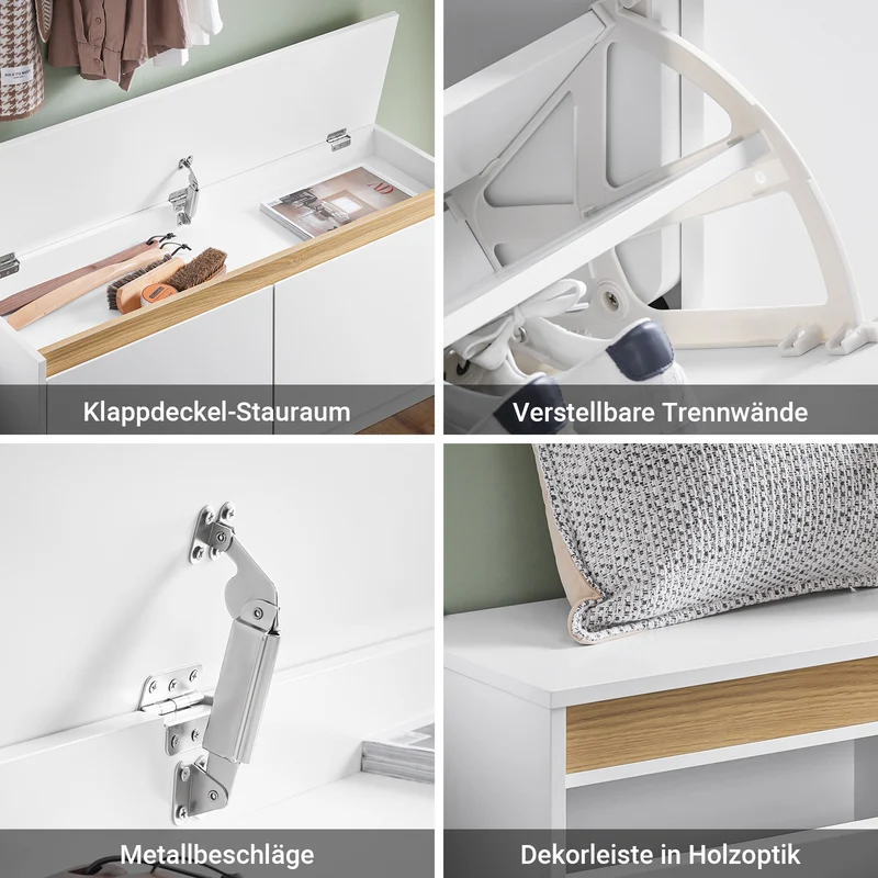 SoBuy | Schuhbank | Schuhkipper | Sitzbank mit Stauraum | Weiß | FSR171-W