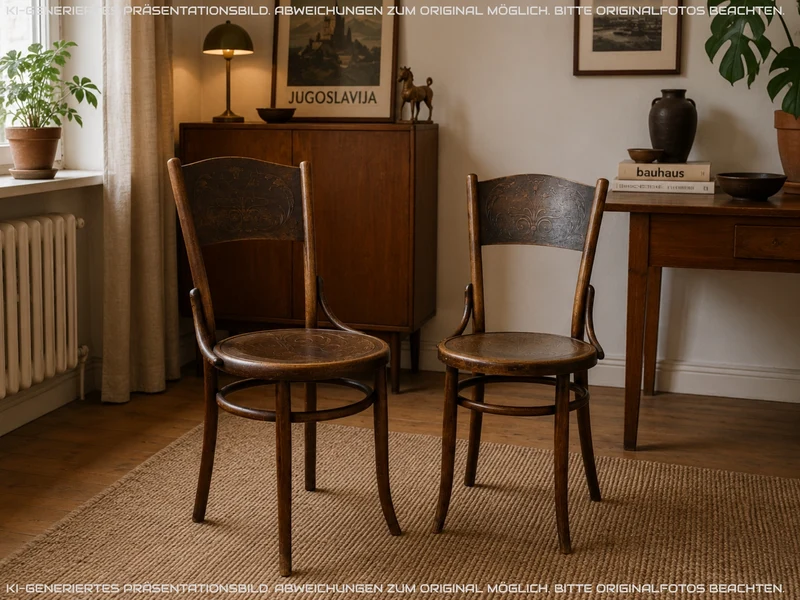 Wunderbarer antiker Bugholzstuhl von Fischel , früher Thonet , für Wien & Niemes Böhmen mit geprägten Ornamenten