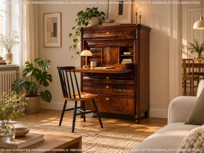Edler antiker Schreibsekretär mit ausziehbarer Schreibunterlage I um 1840, Massivholz in Nussbaum I Sekretär Schreibschrank Schreibkommode Highboard Schrank Anrichte Biedermeier Vintage I