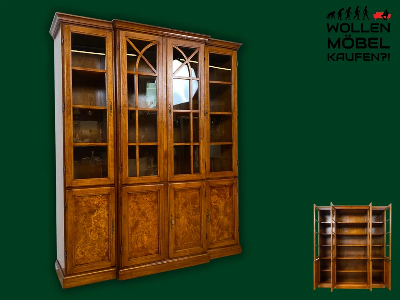 Stilvolle Vintage Vitrine im englischem Stil mit Sprossenfenstern I Büchervitrine Bücherschrank Bücherregal Regal Wohnzimmerschrank Highboard Wohnwand Stilmöbel Regency I