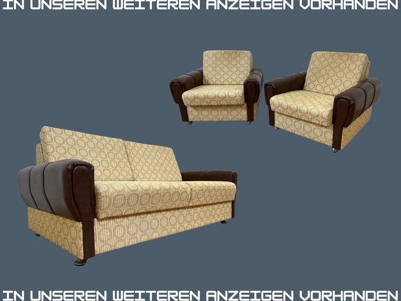 Retro pur! Gemütliche 70er Jahre Couch mit Schlaffunktion mit hellem Originalbezug I Sofa Couch Schlafsofa Schlafcouch Klappcouch Daybed Sitzgarnitur Vintage Space Age 60er I