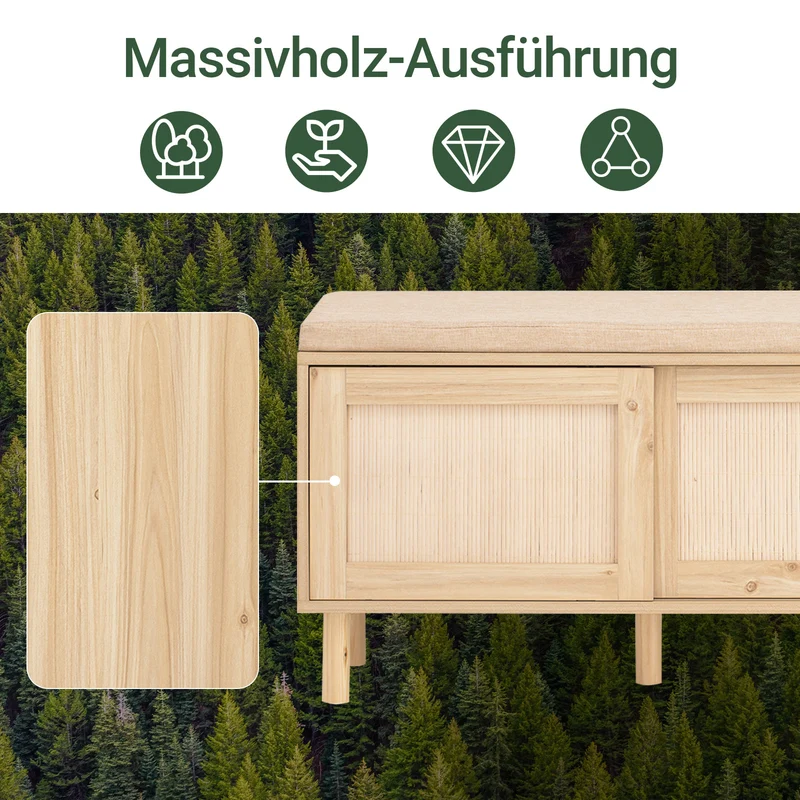 SoBuy | Schuhbank mit Sitzfläche | Dielenbank mit Schiebetüren | Natur | FSR163-N
