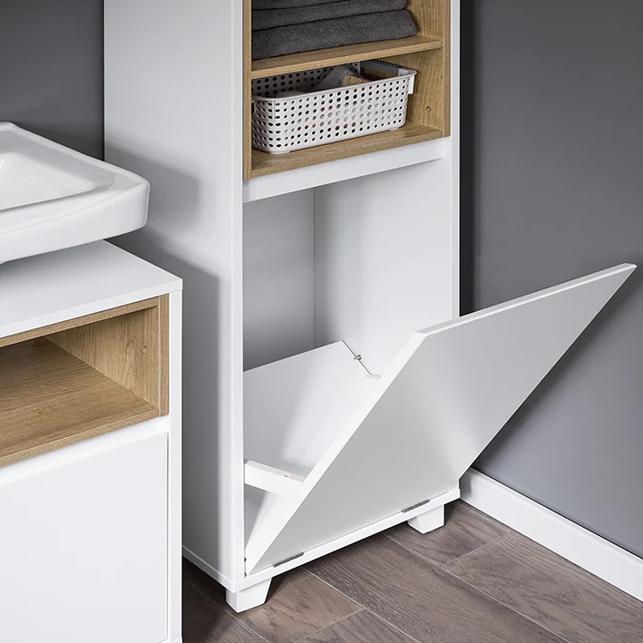 SoBuy | Wäscheschrank mit ausklappbarem Wäschesack | Wäschesammler | Wäschetruhe | BZR146-W
