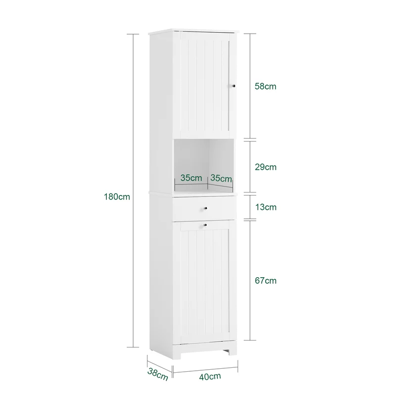 SoBuy | Platzsparender Badschrank | mit 1 Wäschekorb | Schublade | offenem Fach & verstellbarem | BZR216-W