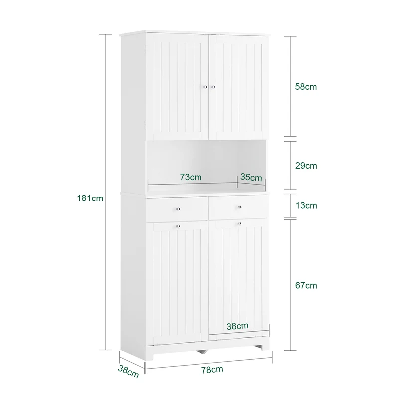 SoBuy | Hochschrank schmal | mit 2 Wäschekörben | 2 Schubladen | Weiß | BZR215-W