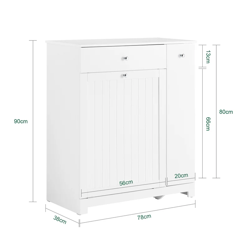 SoBuy | Badezimmerschrank | mit 1 Schublade | 2 Wäschekörben & Ausziehfach | Weiß | 78x38x90cm | BZR214-W