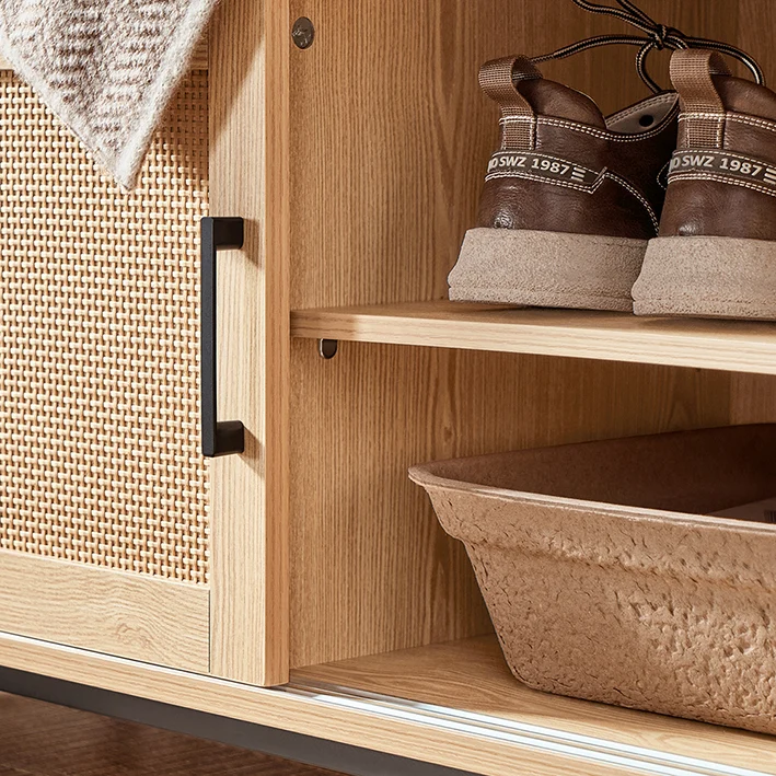 SoBuy | Schuhbank mit Sitzfläche | Dielenbank mit Schiebetüren | Schuhschrank | Sitzbank | Natur | FSR154-N