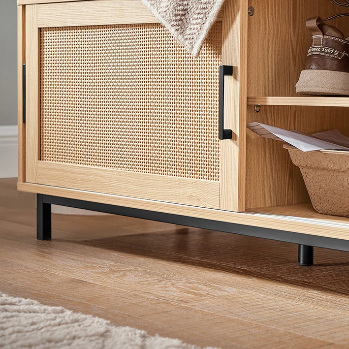 SoBuy | Schuhbank mit Sitzfläche | Dielenbank mit Schiebetüren | Schuhschrank | Sitzbank | Natur | FSR154-N