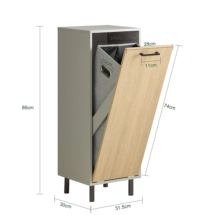 SoBuy | Wäscheschrank mit ausklappbarem Wäschesack | Wäschesammler | Badschrank | Naturgrau | BZR132-NG