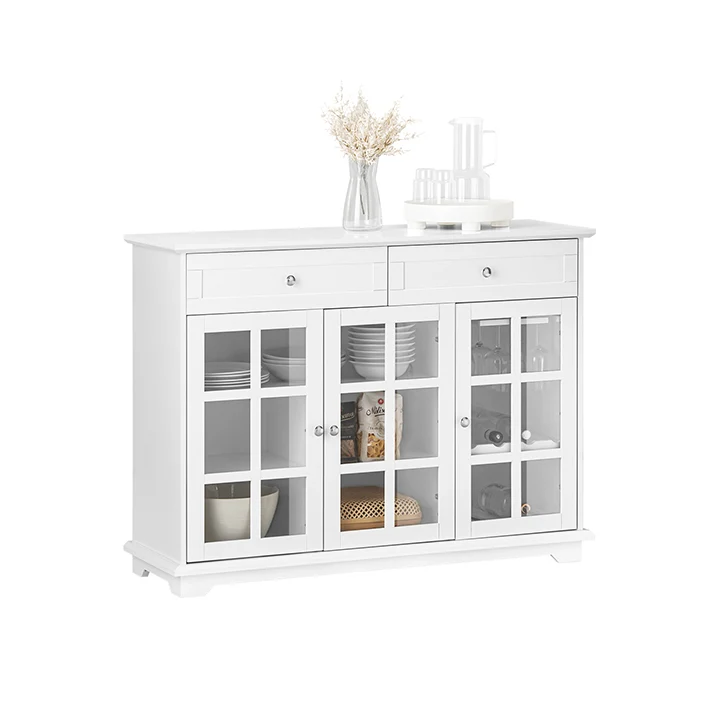 SoBuy | Küchenschrank mit Glastür | Vitrinen & Vitrinenschränke | Sideboard Kommode | Weiß | FSB77-W
