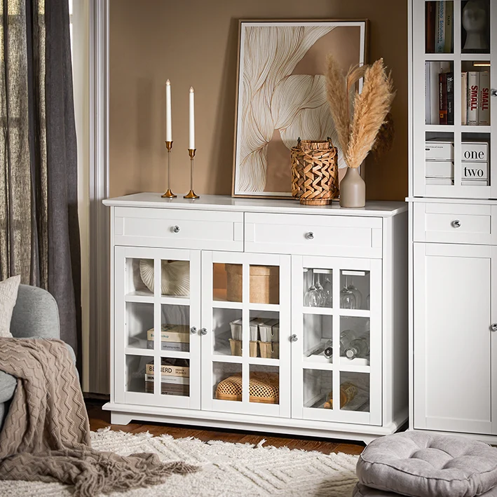 SoBuy | Küchenschrank mit Glastür | Vitrinen & Vitrinenschränke | Sideboard Kommode | Weiß | FSB77-W