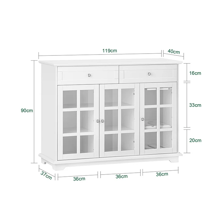 SoBuy | Küchenschrank mit Glastür | Vitrinen & Vitrinenschränke | Sideboard Kommode | Weiß | FSB77-W
