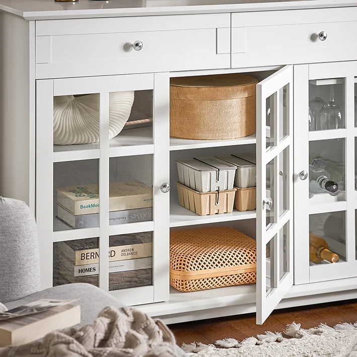 SoBuy | Küchenschrank mit Glastür | Vitrinen & Vitrinenschränke | Sideboard Kommode | Weiß | FSB77-W