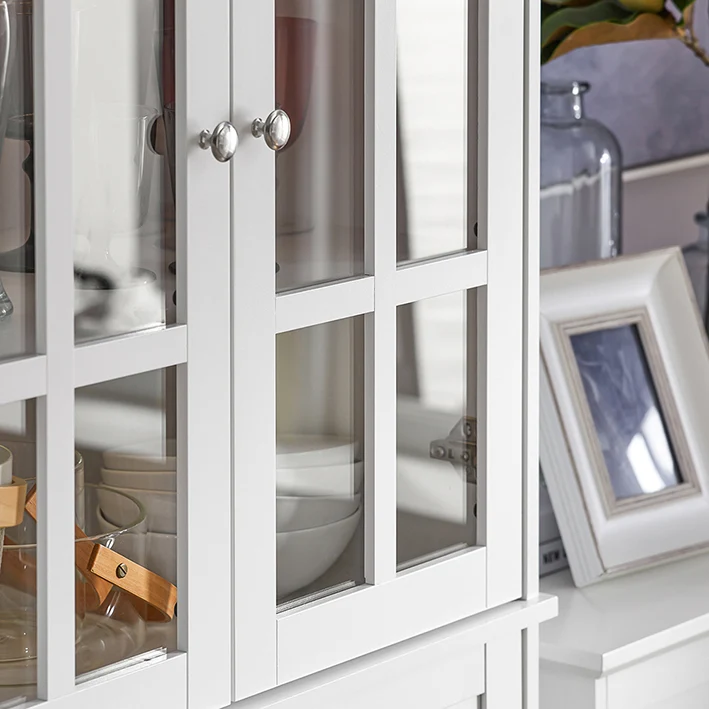 SoBuy | Küchenschrank mit Glastür | Hochschrank | Vitrinen & Vitrinenschränke | Weiß | FSB76-W