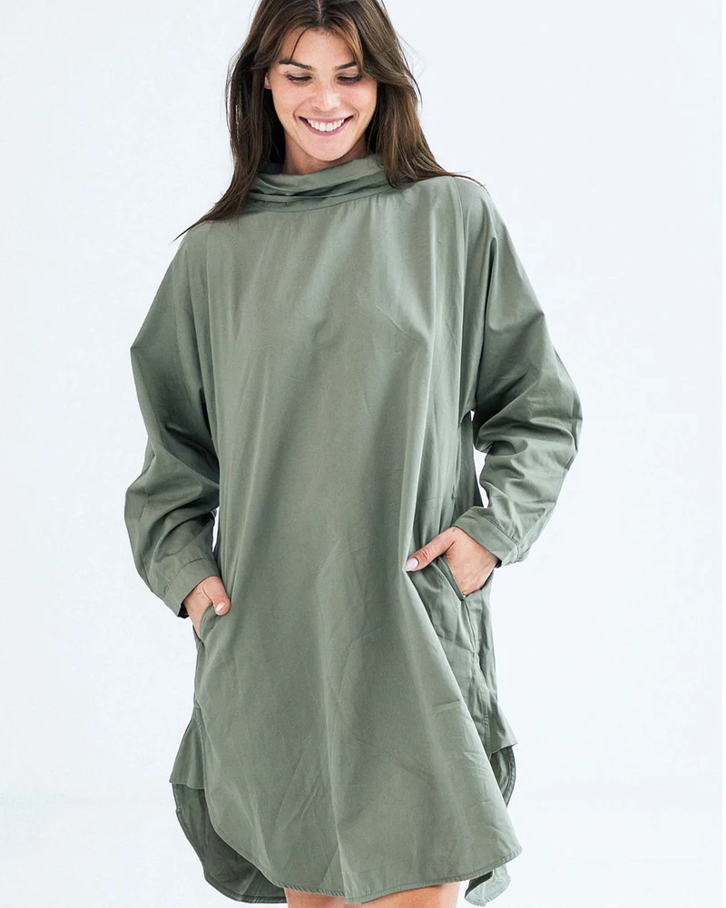 Robe taille unique, col montant, 100 % coton biologique