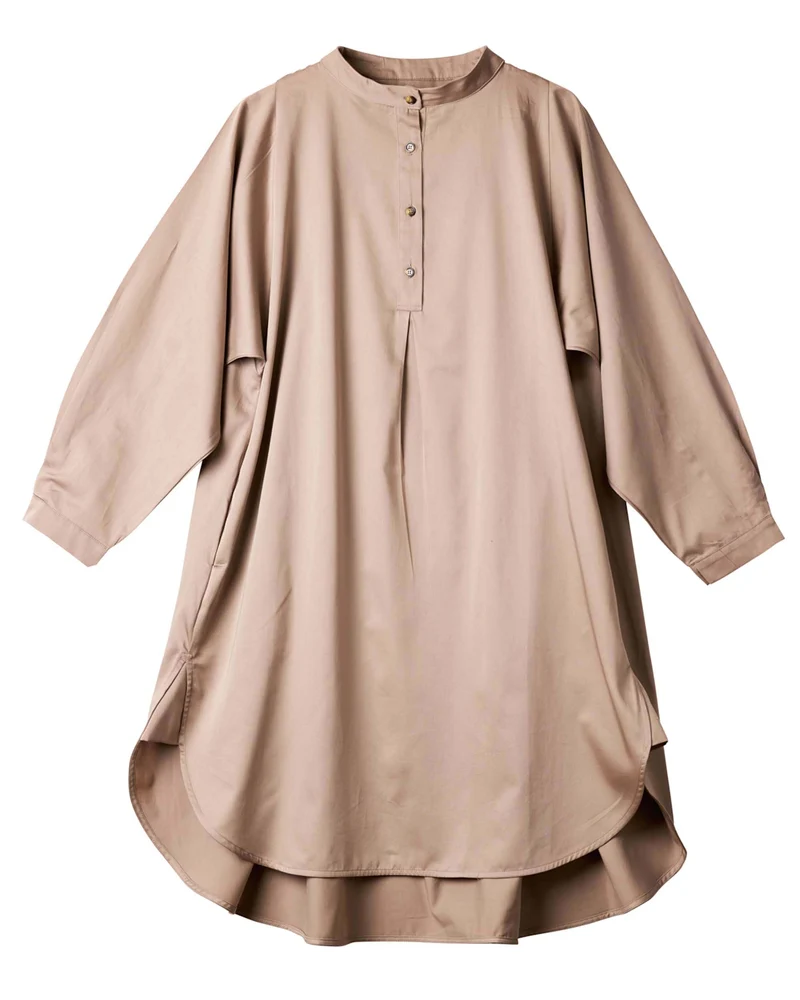 Robe taille unique, col officier, 100 % coton biologique