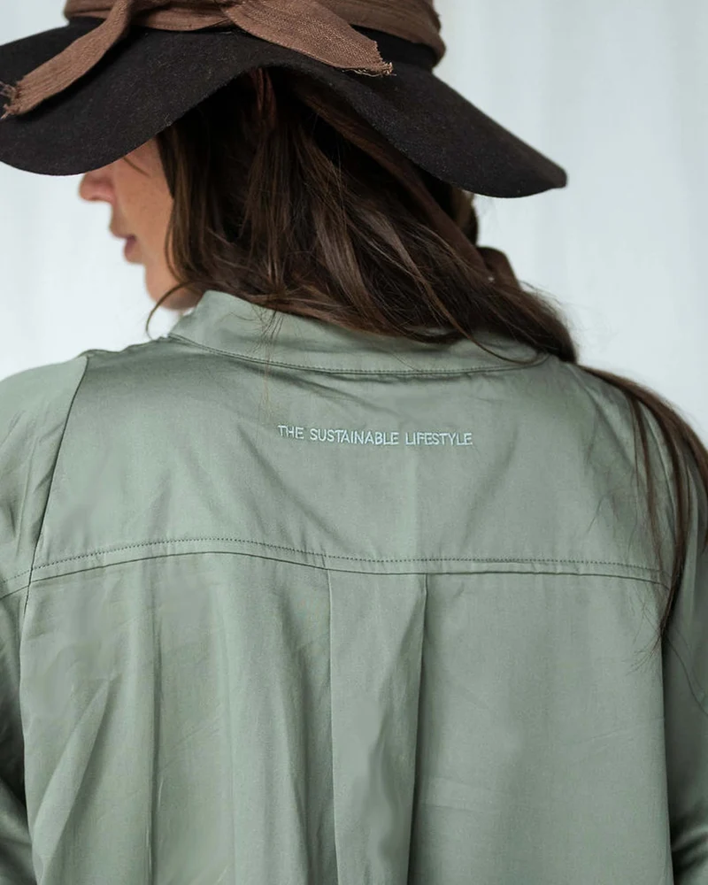 Robe taille unique, col officier, 100 % coton biologique
