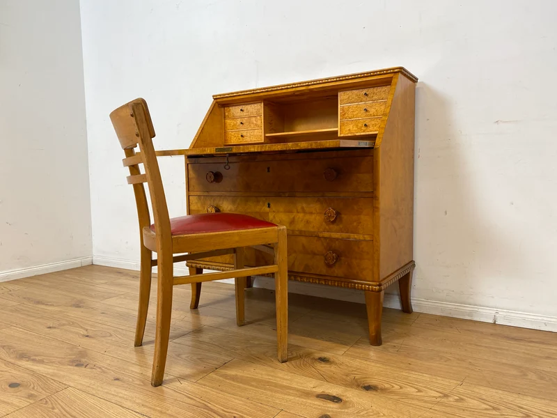 Sehr schöner handverzierter skandinavisches Mid-Century Sekretär aus vollem Holz I Schreibschrank Schreibkommode Schreibtisch Kommode Schubladenkommode Wäschekommode 60er I