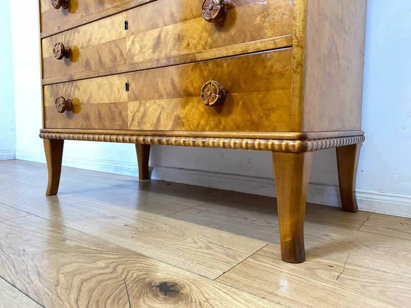Sehr schöner handverzierter skandinavisches Mid-Century Sekretär aus vollem Holz I Schreibschrank Schreibkommode Schreibtisch Kommode Schubladenkommode Wäschekommode 60er I
