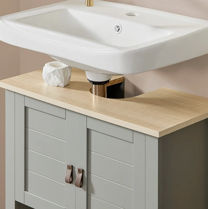 SoBuy | Waschbeckenunterschrank | Badschrank | Waschtisch Hellgrau | BZR69-HG