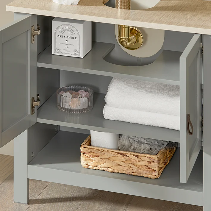 SoBuy | Waschbeckenunterschrank | Badschrank | Waschtisch Hellgrau | BZR69-HG