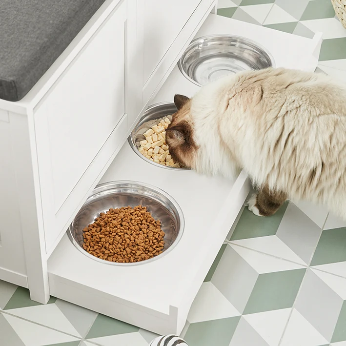 SoBuy | Katzenhaus mit Katzennäpfe | Tierhaus | Schuhbank mit Katzenhaus | Weiß | FSR136-W