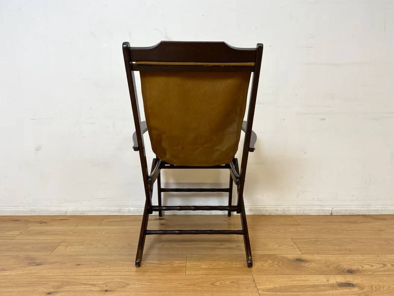 WMK I Eleganter & hochwertiger dunkler Mid-Century Klappsessel mit Stoff in Senf Gelb