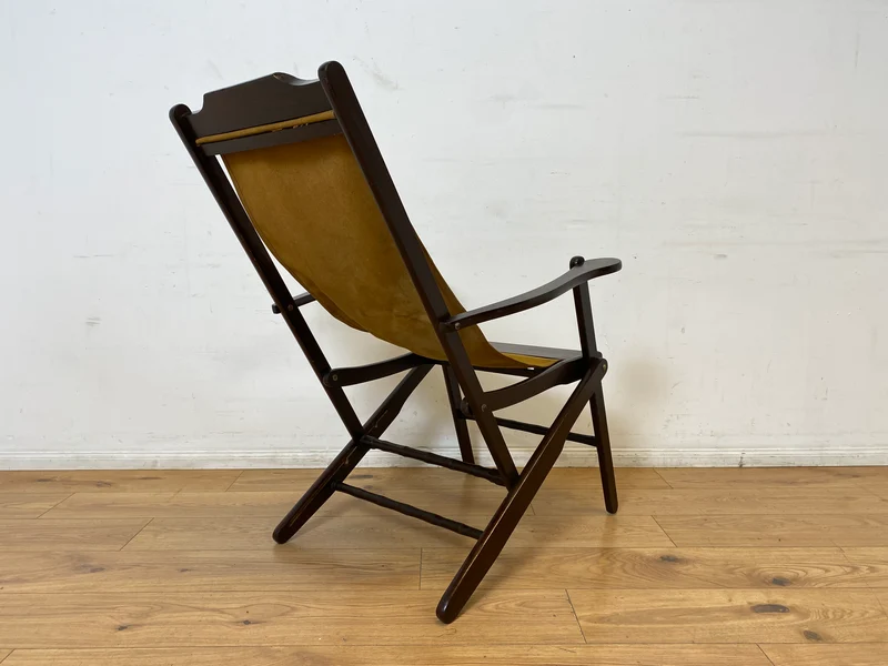 WMK I Eleganter & hochwertiger dunkler Mid-Century Klappsessel mit Stoff in Senf Gelb