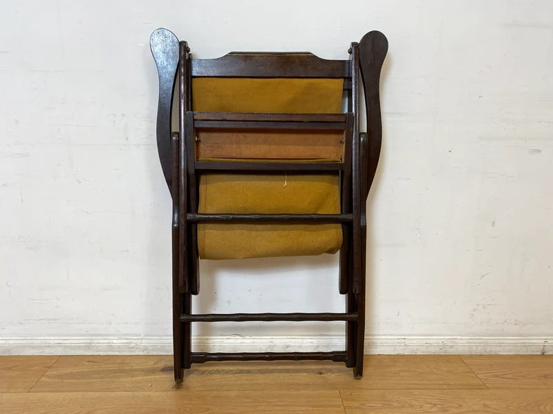 WMK I Eleganter & hochwertiger dunkler Mid-Century Klappsessel mit Stoff in Senf Gelb