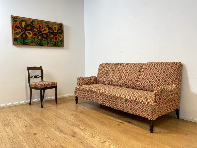 WMK I Besonders schönes und sehr gut erhaltenes antikes Sofa mit grandiosem Bezug und bequemen Federkern, um 1890