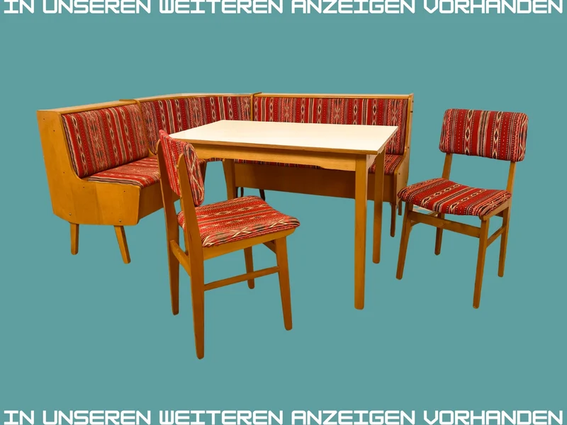 WMK I Versand möglich I 1/2 Freundlicher und gemütlicher heller Mid-Century Stuhl mit rotem Originalbezug