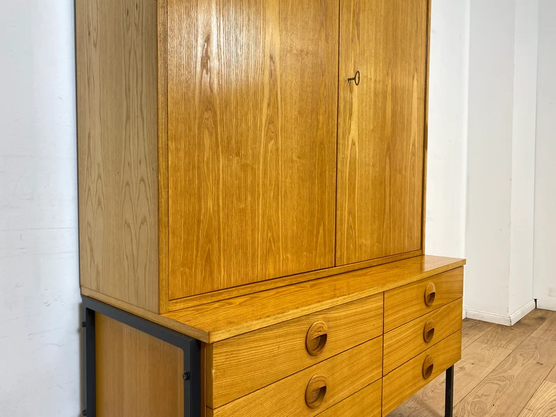 WMK I Kultiges modulares Designer Regalsystem 430 in Sen Esche mit Schubladen von Joachim Nebelung für VEB Hellerau
