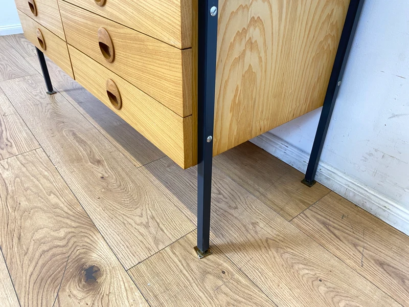 WMK I Kultiges modulares Designer Regalsystem 430 in Sen Esche mit Schubladen von Joachim Nebelung für VEB Hellerau