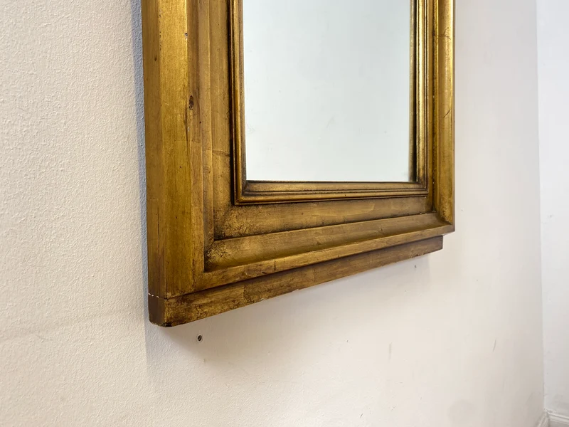 WMK I Schöner 72x130cm großer antiker Wandspiegel mit goldfarbenem Holzrahmen & Alterspatina