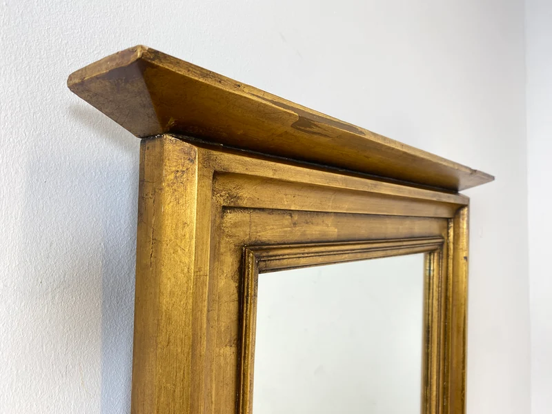 WMK I Schöner 72x130cm großer antiker Wandspiegel mit goldfarbenem Holzrahmen & Alterspatina