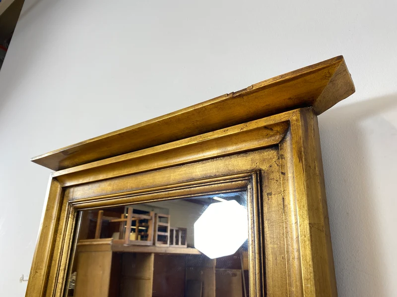 WMK I Schöner 72x130cm großer antiker Wandspiegel mit goldfarbenem Holzrahmen & Alterspatina